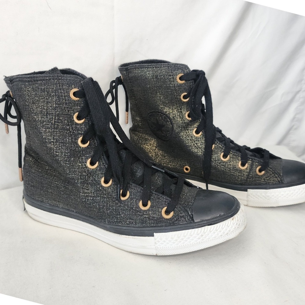 Converse Chuck Taylor All Star Black Gold Metallic Back Lace High Top 521216 7W - Picture 1 of 6